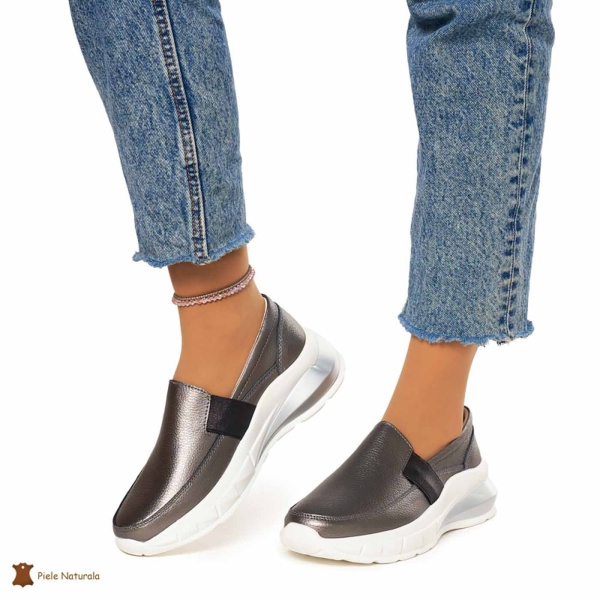 Pantofi Dama Piele Naturala din calitate inalta CRL0083 PEWTER - Img 3