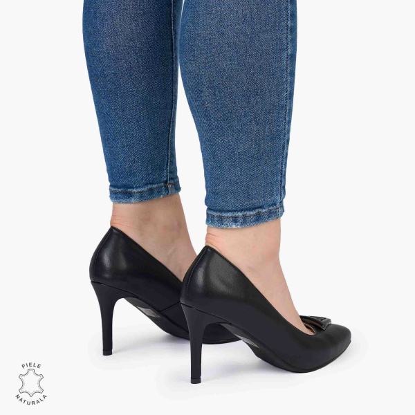 Pantofi Eleganți dama din Piele Naturala CRL0979 NEGRU - Img 3