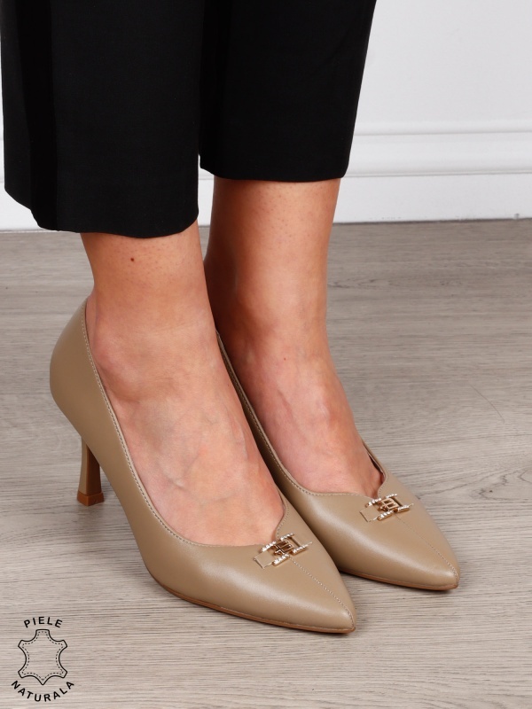 Pantofi Eleganti dama din piele naturala cu catarama CRL1577 KHAKI - Img 2