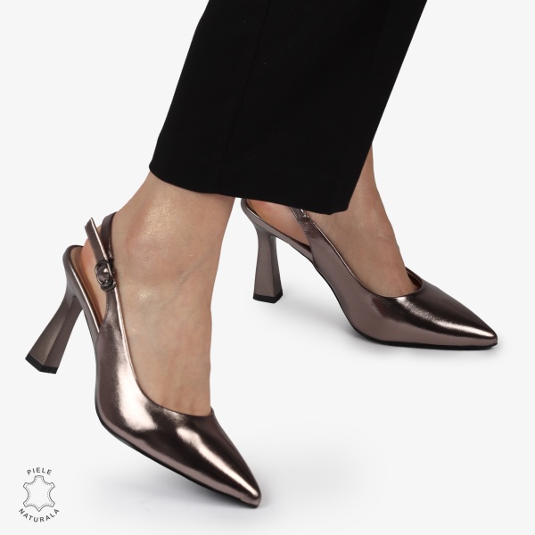 PANTOFI ELEGANTI dama din Piele Naturala CU TOC SPECIAL CRL0999 PEWTER - Img 3