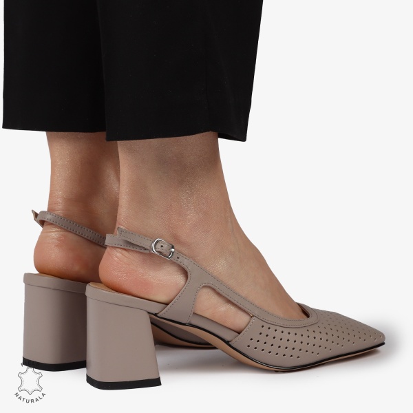 PANTOFI ELEGANTI DIN PIELE NATURALA CU TOC GROS CRL01385 ROZ INCHIS - Img 4