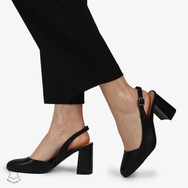 PANTOFI ELEGANTI DIN PIELE NATURALA CU VARF ROTUND CRL01388 NEGRU - Img 2