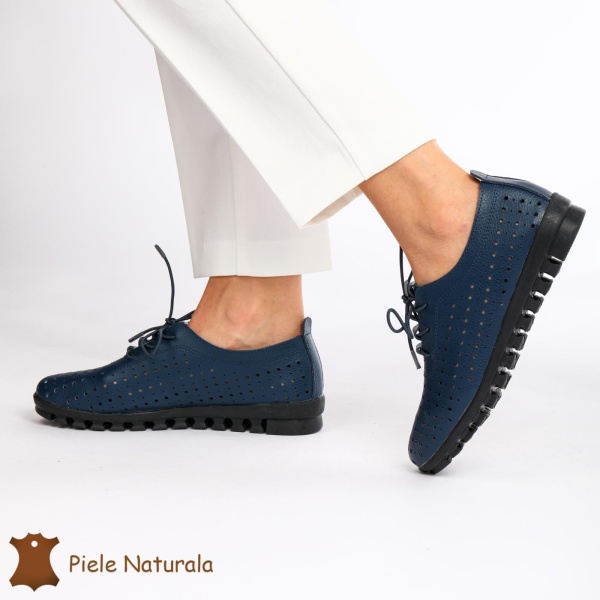 Pantofi Perforati dama din Piele Naturala cu mici perforatii CRL0188 NAVY - Img 2