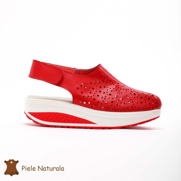 Pantofi Perforati dama din Piele Naturala cu talpa inalta CRL0186 ROSU - Img 2