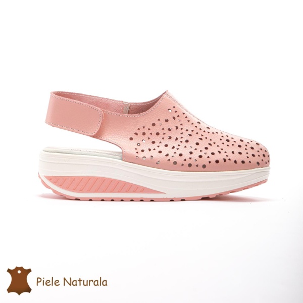 Pantofi Perforati dama din Piele Naturala cu talpa inalta CRL0186 ROZ - Img 2