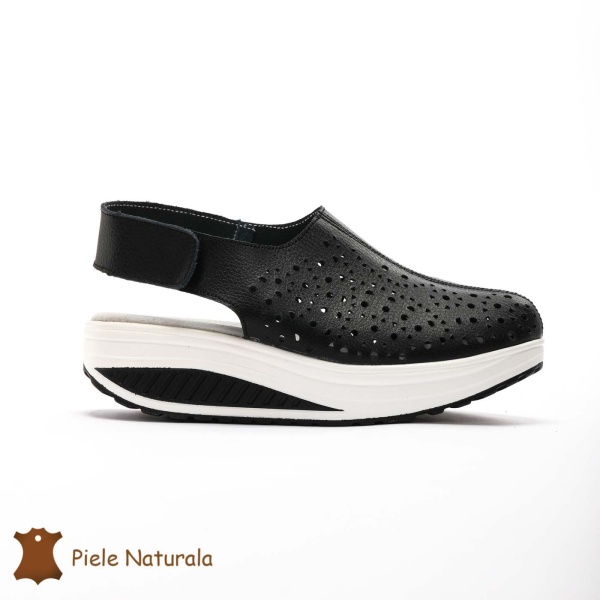 Pantofi Perforati dama din Piele Naturala cu talpa inalta CRL0186 NEGRU - Img 2