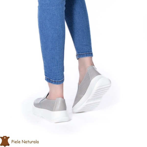 Pantofi Perforati Dama Piele naturală CRL0100 GRI - Img 3