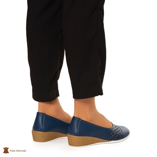 Pantofi Perforati Dama Piele Naturala Slip-on CRL0077 BLEUMARIN - Img 4
