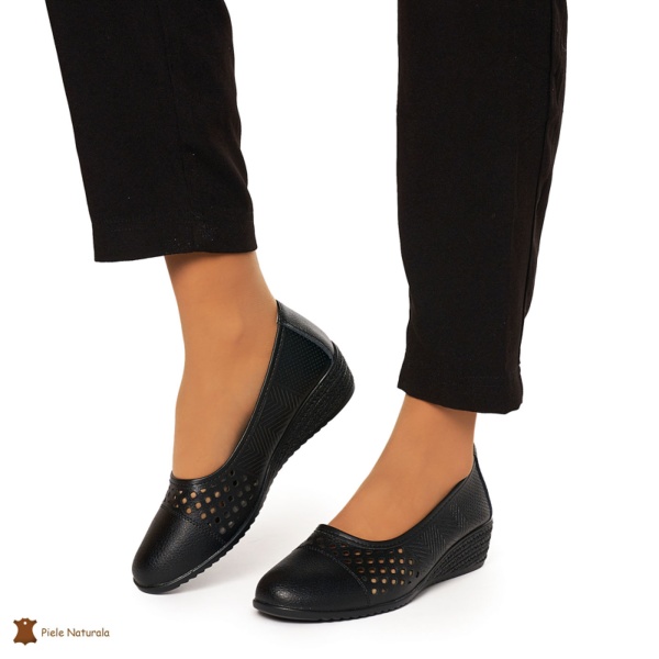 Pantofi Perforati Dama Piele Naturala Slip-on CRL0077 NEGRU - Img 2