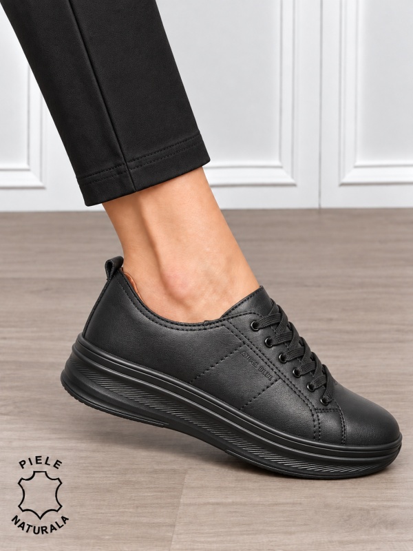 Pantofi sport damă din piele naturală cu design casual și talpă confortabilă CRL1893 NEGRU - Img 2