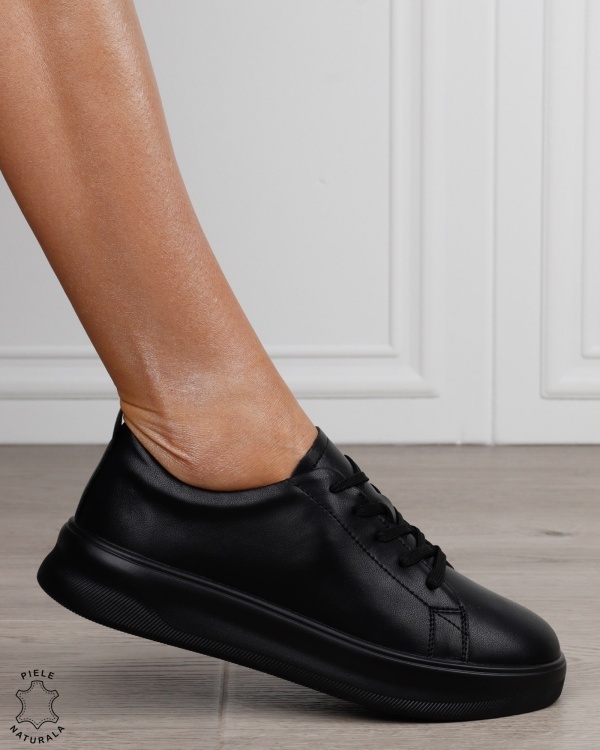 Pantofi sport damă din piele naturală cu design clasic CRL1866 NEGRU - Img 3