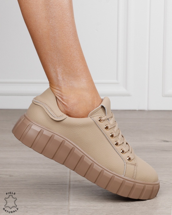 Pantofi sport damă din piele naturală cu design modern CRL1869 KHAKI - Img 2