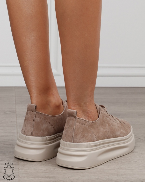 Pantofi sport damă din piele naturală Intoarsa CRL1865 KHAKI - Img 3