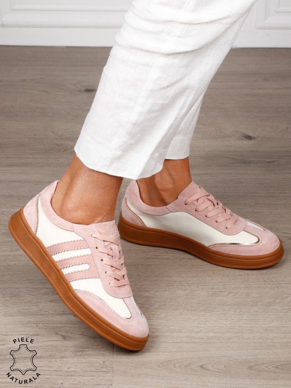 Pantofi sport damă din piele naturală întoarsă si material textil lateral CRL1566 ROZ - Img 2