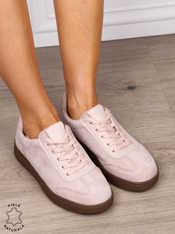 Pantofi sport din piele naturală intoarsa cu design modern CRL1809 ROZ - Img 2