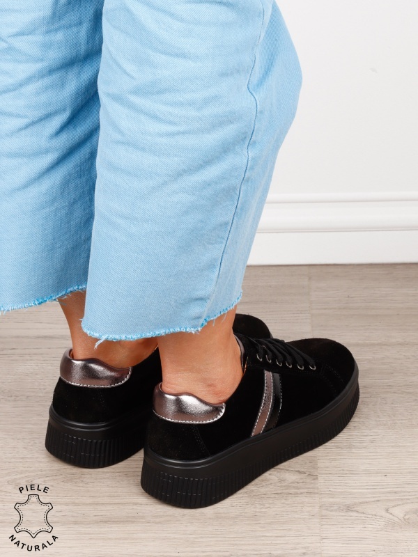 Pantofi sport din piele naturală intoarsa cu finisaje premium CRL1811 NEGRU SUEDE - Img 3