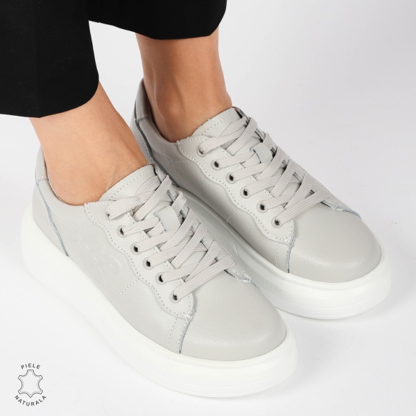 Pantofii casual piele naturala CU SIRET SI MODEL LATERAL CRL1440 GRI - Img 4
