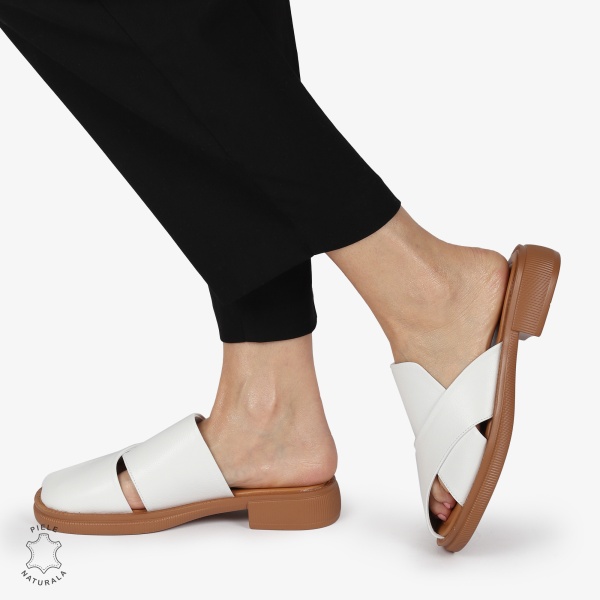 PAPUCI Dama Piele Naturala CRL1374 ALB - Img 2
