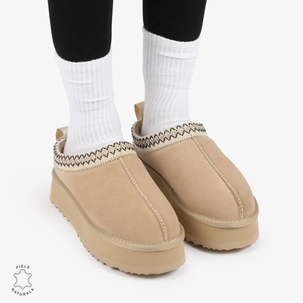 PAPUCI DAMA TIP UG din PIELE NATURALA INTOARSA CRL1268 CULOARE: BEJ - Img 3