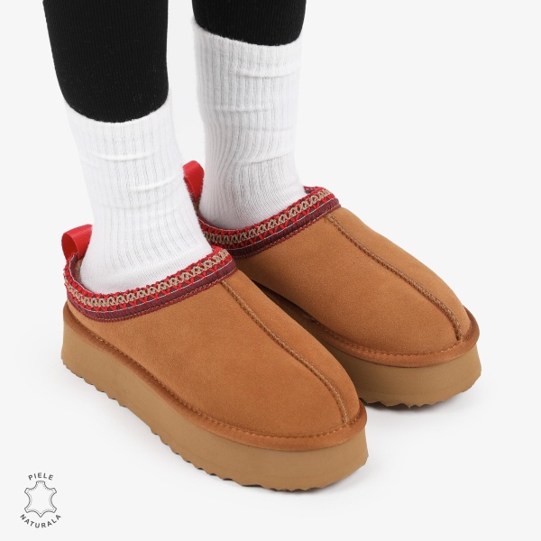 PAPUCI DAMA TIP UG din PIELE NATURALA INTOARSA CRL1268 CULOARE: CAMEL - Img 2