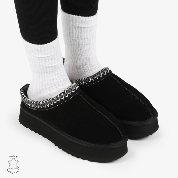 PAPUCI DAMA TIP UG din PIELE NATURALA INTOARSA CRL1268 CULOARE: NEGRU - Img 4