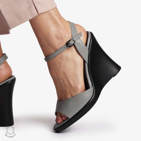 SANDALE CU PLATFORMA DIN PIELE NATURALA CRL1389 GRI - Img 2
