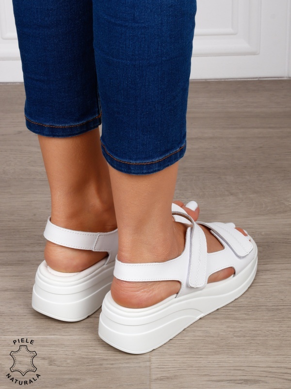 Sandale damă din piele naturală cu inchidere scai CRL1652 ALB - Img 3