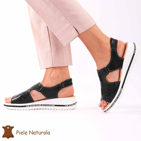 Sandale dama din Piele Naturala cu talpa Inalta CRL0195 NEGRU - Img 4