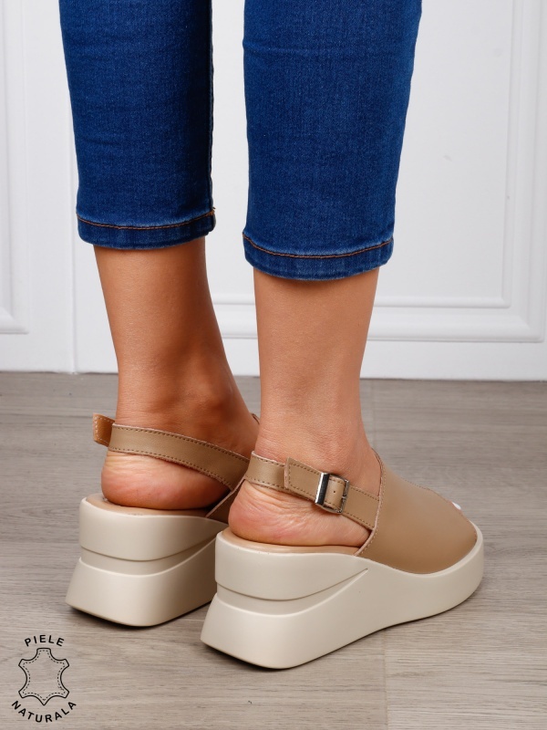 SANDALE DAMA DIN PIELE NATURALA CU VARF DECUPAT CRL1642 KHAKI - Img 2