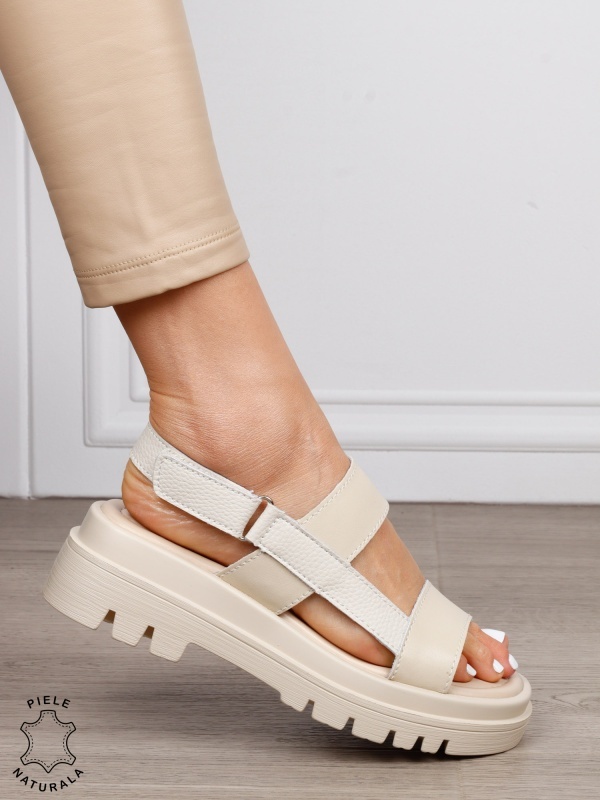 Sandale damă din piele naturală model casual chic CRL1654 BEJ - Img 2