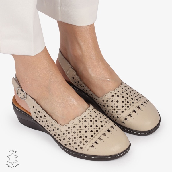 Sandale DAMA DIN PIELE NATURALA SI STIL AJURAT CRL1408 BEJ - Img 2