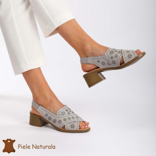 SANDALE Dama Piele Naturala CU barete incrucisate CRL1441 Culoare: GRI - Img 2