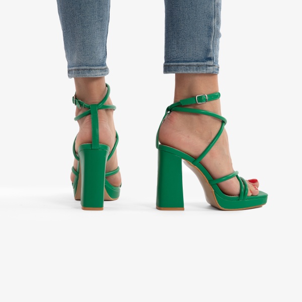 SANDALE ELEGANTE DIN PIELE ECOLOGICA CU MODEL SI TOC GROS CRL0734 VERDE - Img 3