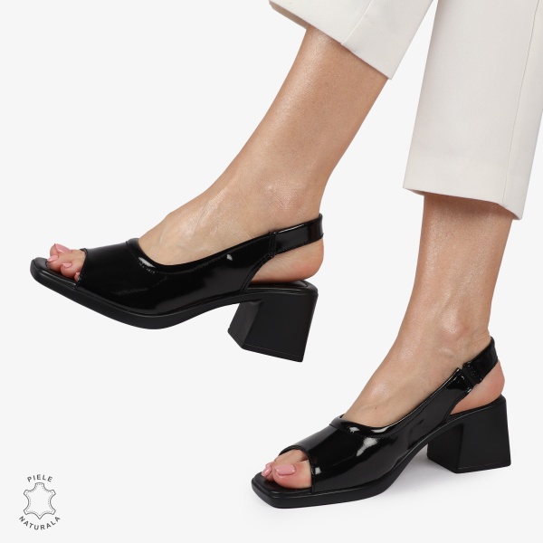 Sandale elegante din piele naturală CU CATARAMA MODEL CLASIC CRL1403 NEGRU - Img 4