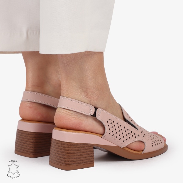 Sandale elegante din piele naturală CU STIL AJURAT CRL1404 ROZ - Img 2