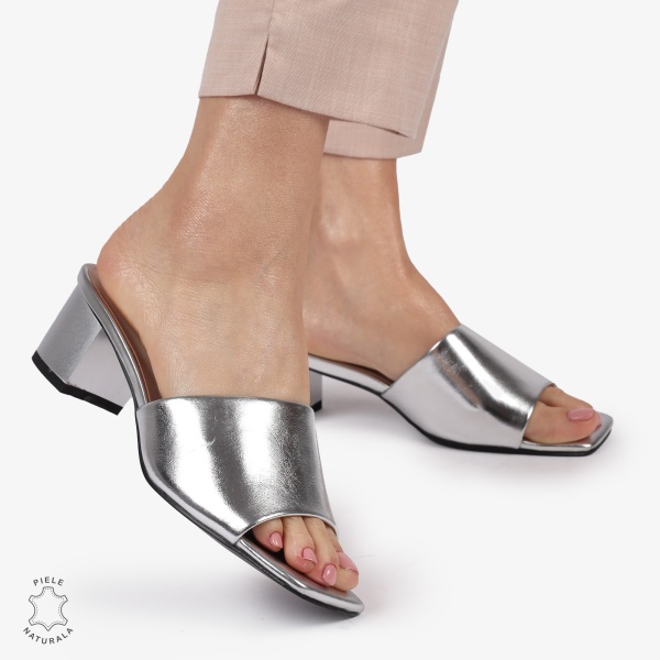 SANDALE ELEGANTE DIN PIELE NATURALA SLIP-ON CRL1392 ARGINTIU - Img 2