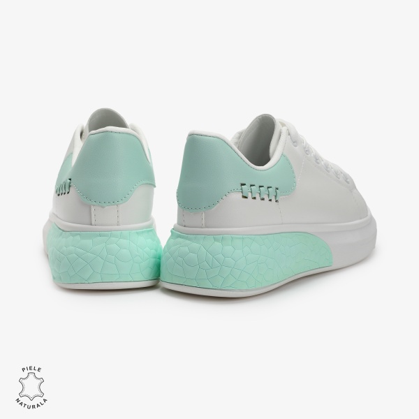 SNEAKERS Dama din Piele Ecologica CRL0129 Alb cu VERDE - Img 4