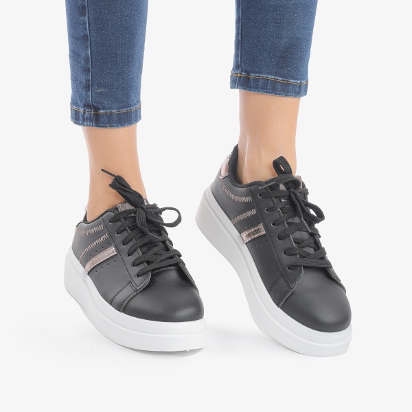 SNEAKERS DAMA din PIELE ECOLOGICA CRL0887 CULOARE:NEGRU - Img 2
