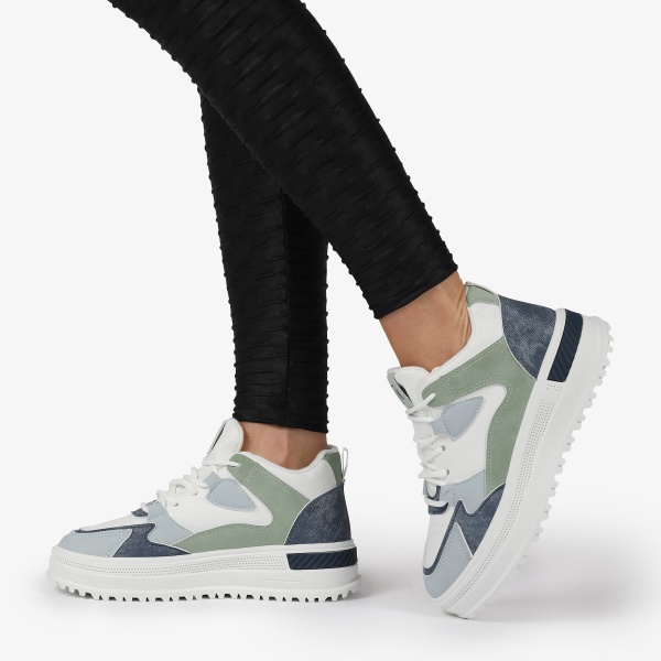 SNEAKERS din PIELE ECOLOGICA SI TEXTIL CRL1282 ALBASTRU - Img 5