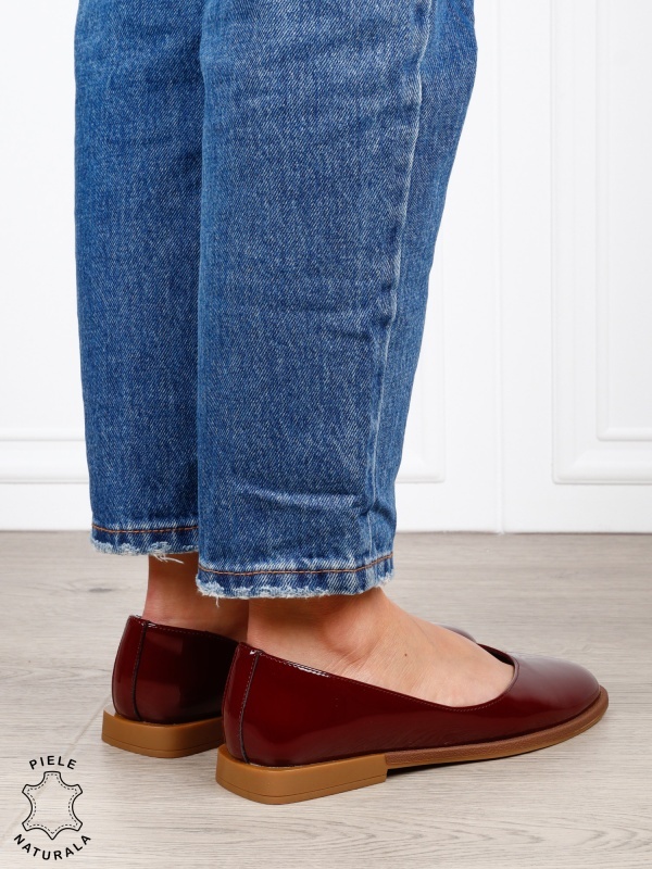 Balerini dama din piele naturala cu talpa usoara si plata CRL1630 BORDO - Img 4