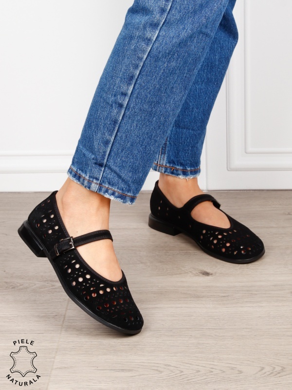 Balerini dama din piele naturala Intoarsa cu barete SI DESIGN UNIC CRL1629 NEGRU - Img 2