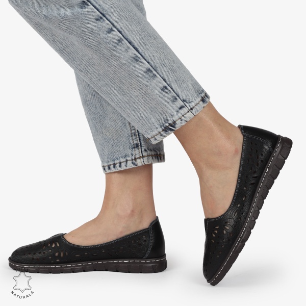 BALERINI dama din Piele naturala PERFORATA SLIP-ON CRL1363 NEGRU - Img 2