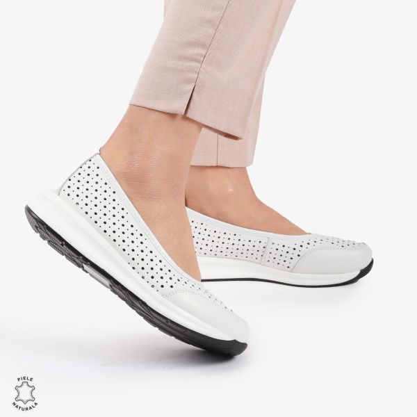 Balerini dama din Piele Naturala Slip-On CRL0721 ALB - Img 2