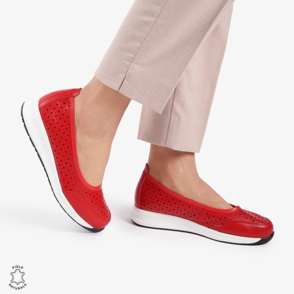 Balerini dama din Piele Naturala Slip-On CRL0721 ROSU - Img 3