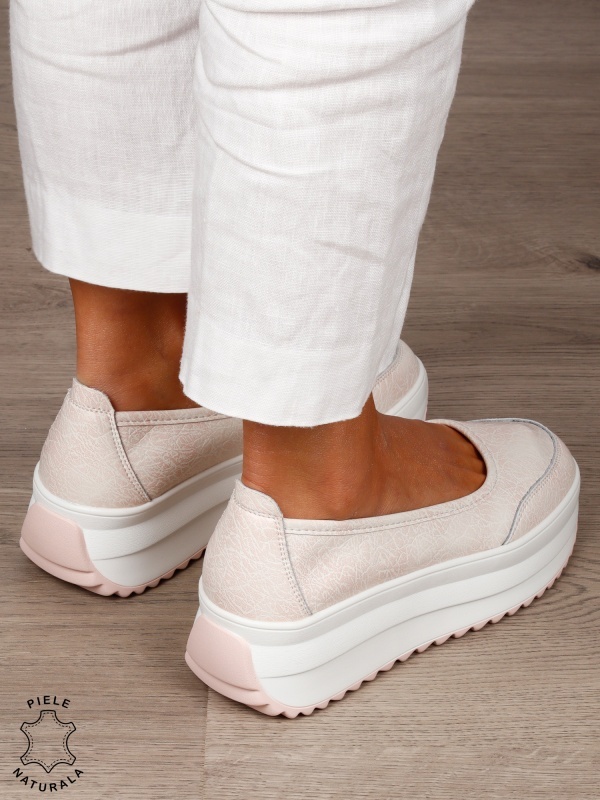 Balerini dama din Piele Naturala slip-on CRL1544 Roz - Img 3
