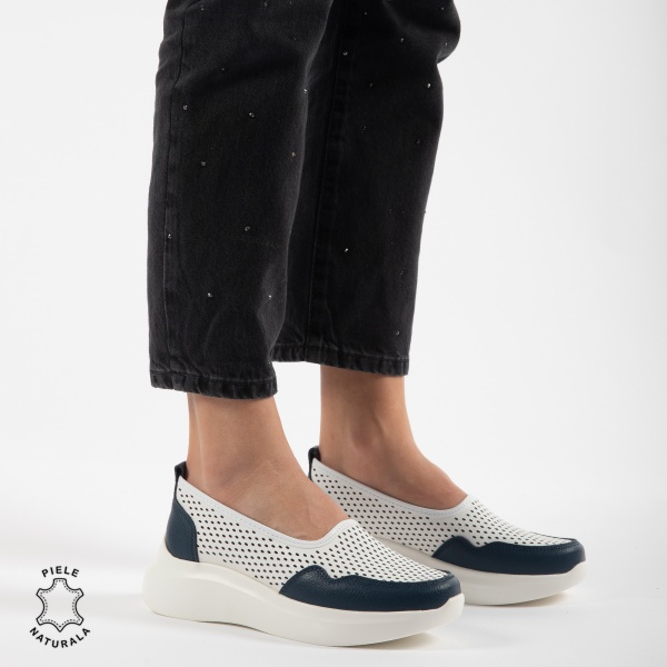 Balerini Dama Piele naturală CRL0103 ALB CU BEUMARIN - Img 2