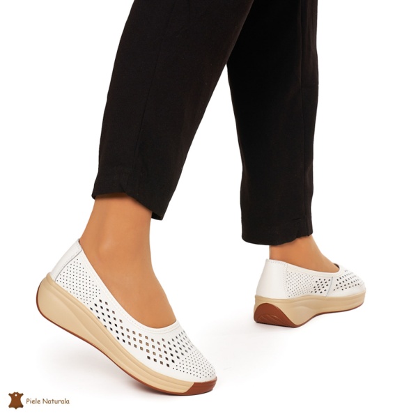 Balerini Dama Piele Naturala Slip-on CRL0076 ALB - Img 2