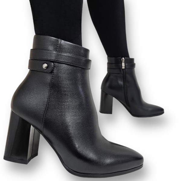 Botine DAMA din PIELE Ecologica cu FERMOAR si Catarama CRL0926 CULOARE: Negru - Img 3