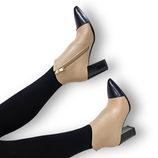 Botine DAMA din PIELE Ecologica cu FERMOAR si Catarama CRL0932 CULOARE: Bej - Img 5