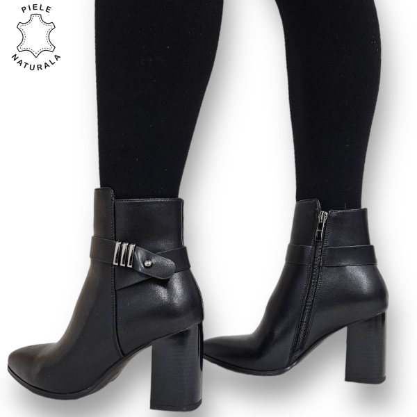Botine DAMA din PIELE Naturala cu FERMOAR si Catarama CRL0927 CULOARE: Negru - Img 4